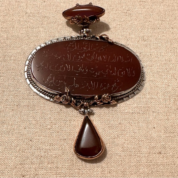 VintagePendantTurkmen Silver Pendant with Engraved Carnelian Stone